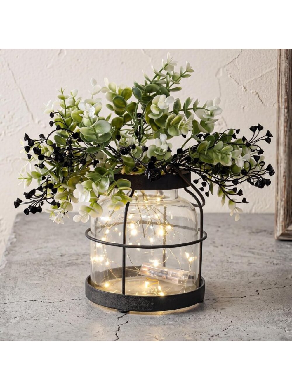 Rustic Vintage Glass Vase for Farmhouse Decor | Decorative Lantern Accent Piece